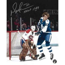 Darryl Sittler Autographed Toronto Maple Leafs 8X10 Photo (vs. Montreal w/HOF)