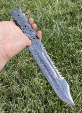 12" FORGED DAMASCUS HUNTING TRACKER BOWIE BLANK BLADE KNIFE FULL TANG X-13