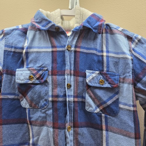 FabKids Boys Plaid Hoodie Blue Size Large (10/12) - Picture 4 of 9