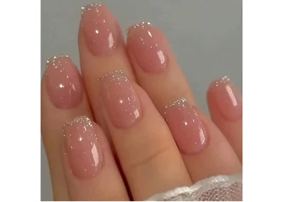 24x Short Square False Nails French Manicure Fake Tips Press On Full Cover Nails