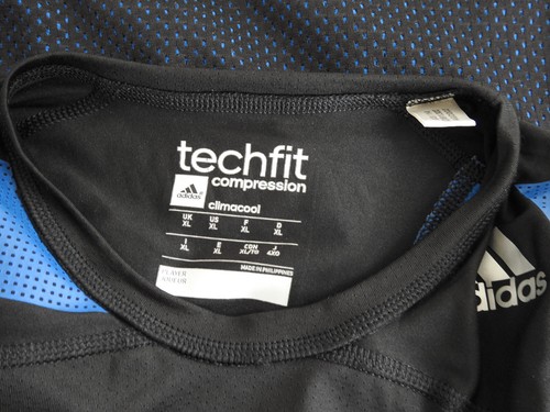 Adidas TechFit Mens Activewear Jersey Size XL Compression Black Blue Sport - Picture 3 of 7