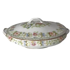 Antique 1912 Noritaki Nippon Covered 12” Cassarole Dish “The Flamingo” Hand Done