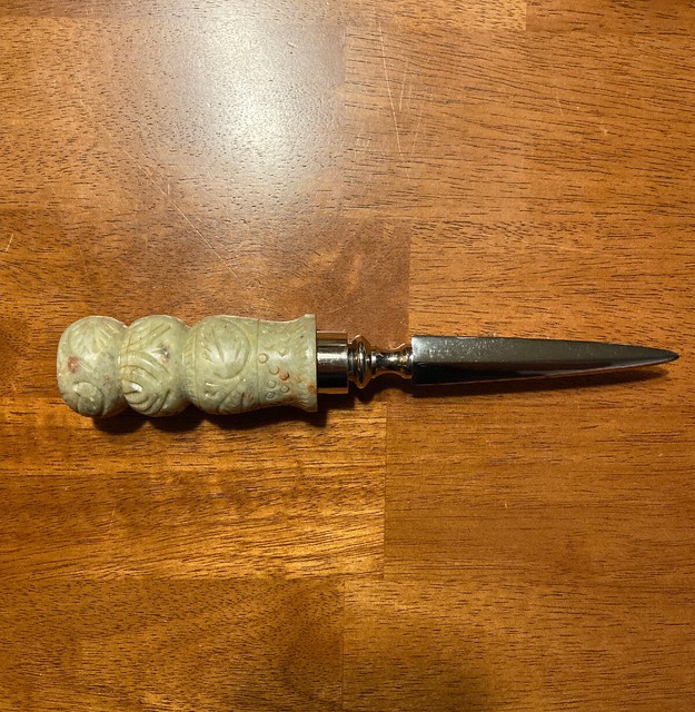 8.5” Antique Stainless Steel Letter Opener With Soapstone Handle eBay