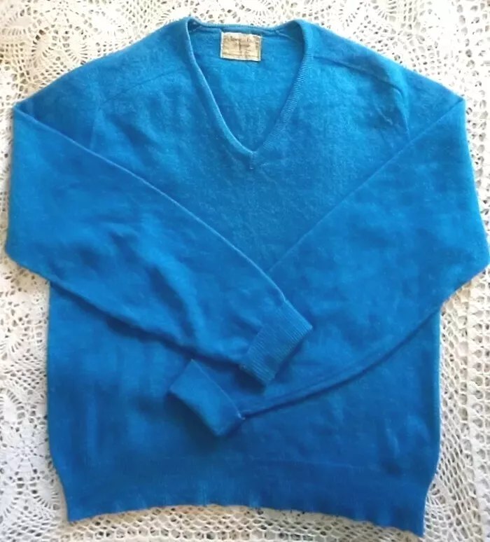 VTG 50s TOWNE & KING Kiama Kid-Lambswool & Kid-Mohair Cerulian Blue  Sweater, M