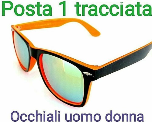 Occhiali da sole da uomo donna unisex, arancione nero, lente a specchio |  eBay