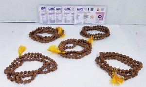 5-Piece Gemstones & Rudraksha Laboratoryy Nautral 5 Mukhi Rudraksha Mala Rosary