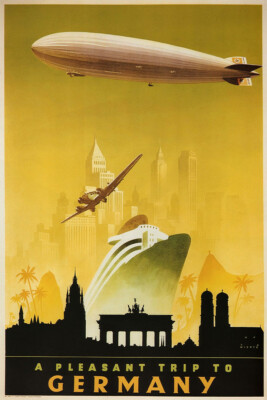 1930s A Pleasant Trip To Germany Vintage Zeppelin Travel Wall - POSTER 20''x30''