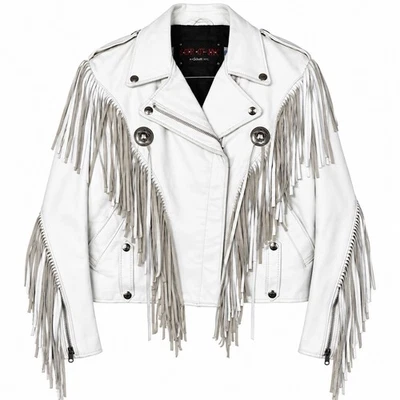 De Colección Súper Raro Schott NYC Duro Jac Chaqueta de Cuero Blanca para Mujer 12 Flecos Motociclista - Imagen 1 de 4