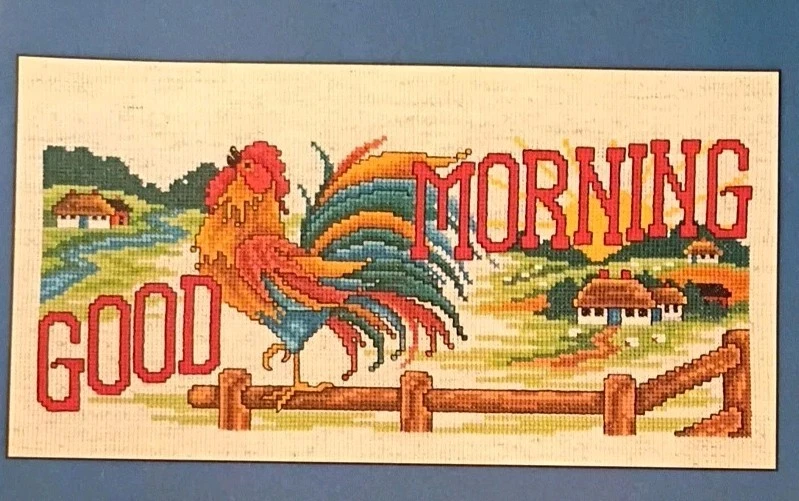 GOOD MORNING--Colorful Crowing Rooster--Farm--Counted Cross Stitch Pattern - Image 2 of 3
