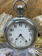 Vintage Silver Tone 1913 Elgin Gr. 294, 18s, 7j Pocket Watch. Running