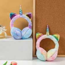 Kids Winter Warm Unicorn Earmuffs - Cute Cat Ear Tie-Dye Plush Fluffy Earflap Ha