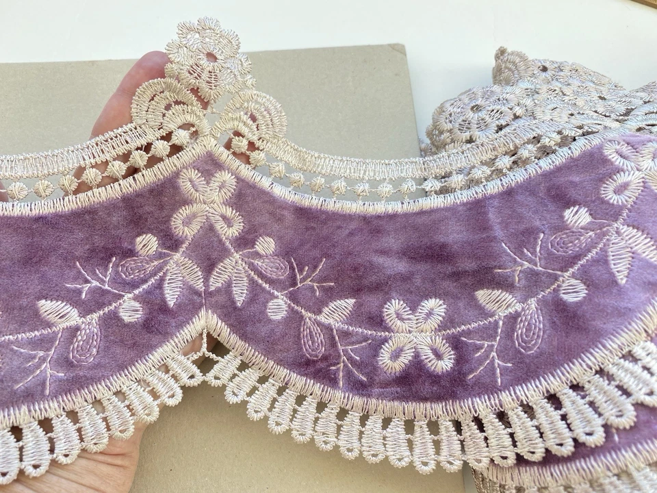 Shiny Purple Velvet Floral Embroidery Trim for Sewing/Upholstery/Crafts/6" Wide - Image 3 of 4