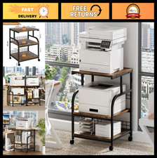Large Mobile Printer Stand with Storage, 3-Tier Rolling Cart, Lockable Wheels, A
