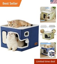 Comfortable Cat Bed House: Elegant Navy Design with Easy-Care Removable Pad