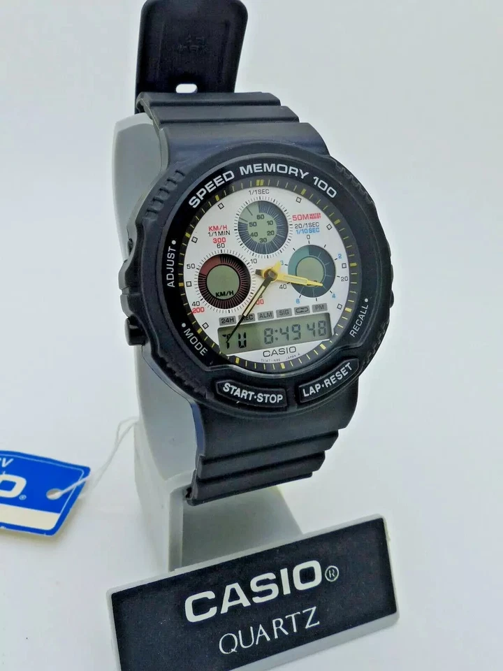 OROLOGIO NOS CASIO AW-20-7GV SPEED MEMORY 100 WR 50M VINTAGE ANA-DIGI GIAPPONE 1989 - Immagine 2 di 4