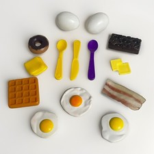 Realistic Pretend Play Breakfast Food Eggs, Bacon, Waffle, Brownies, Butter