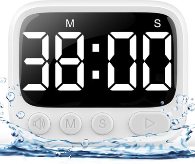 Waterproof Digital Shower Timer Countdown Stopwatch White Rechargeable