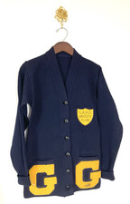 Vintage Varsity Club Cardigan Letterman Wool Navy USA Greencastle Ladies