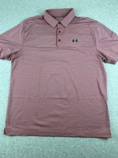 Under Armour HeatGear Polo Shirt Mens XL Red Gray Striped Loose Fit Golf