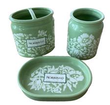 Morris & Co~Vanity/accessory Set~Green~Floral~Ceramic~3 pcs~textured~NWT~