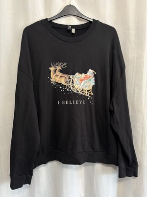 -795 ASOS Weihnachtspullover Übergröße 26 Retro schwarz Baumwolle weich Sweatshirt-Stil