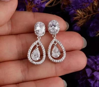3.34Ct Lab Created Diamond Pear Cut Dangle & Drop Earrings 14K White Gold Plated