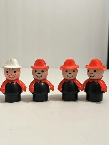 ✨ Vintage Fisher Price Little People Black Fireman 4 Pc Lot Red White Figures ✨