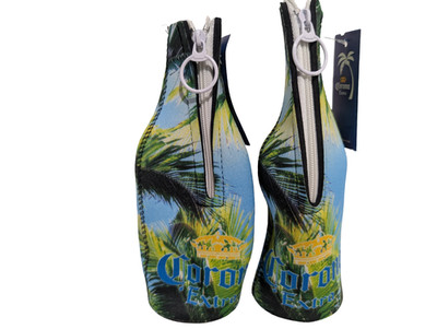 2 CORONA EXTRA Beer Bottle KOOZIES Insulators COOLERS HUGGIE Tropical Design