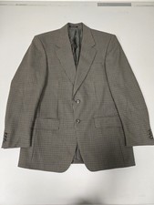 YSL Yves Saint Laurent Men's Worsted Wool Blazer Houndstooth Brown Olive Size 42
