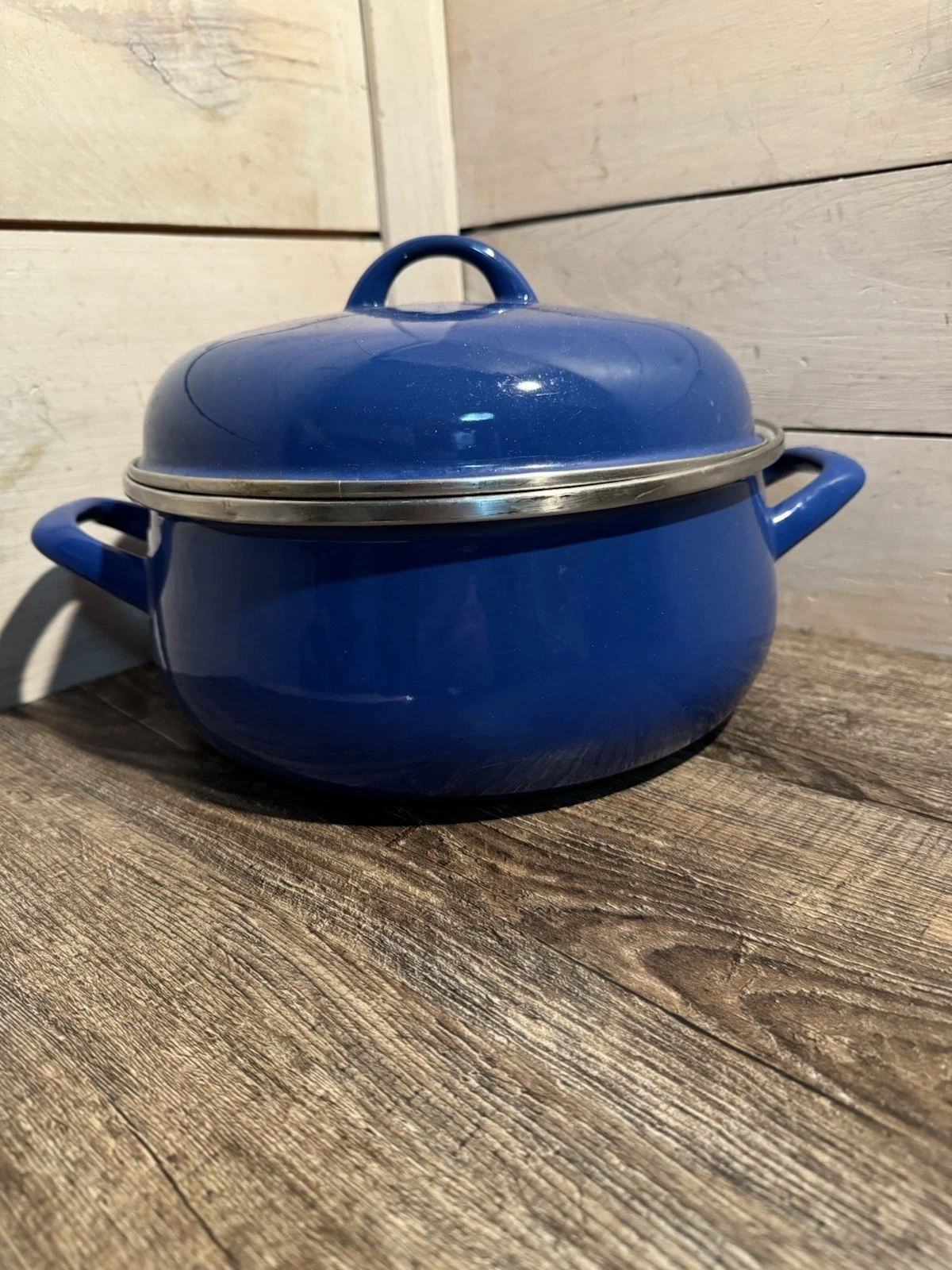 ELO German Enameled Iron Round Dutch Oven Royal Blue 10” Diameter Lid 4.5” High