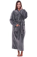 Alexander Del Rossa Womens Gray Fleece Shawl Collar Long Plush Bathrobe XL