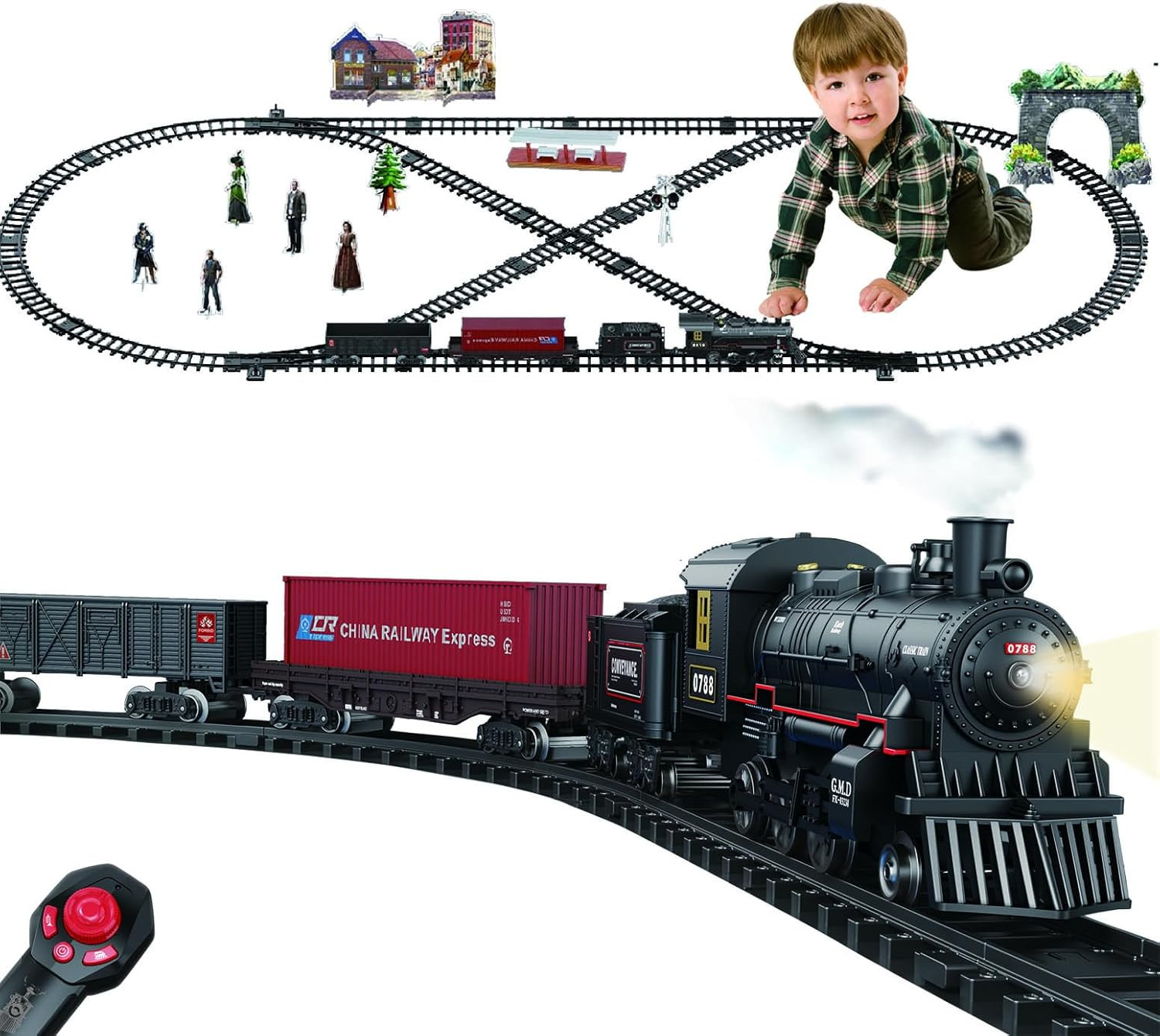 Electric Alloy Train Set for Kids Ages 4-8, Remote Control Metal Christmas Train
