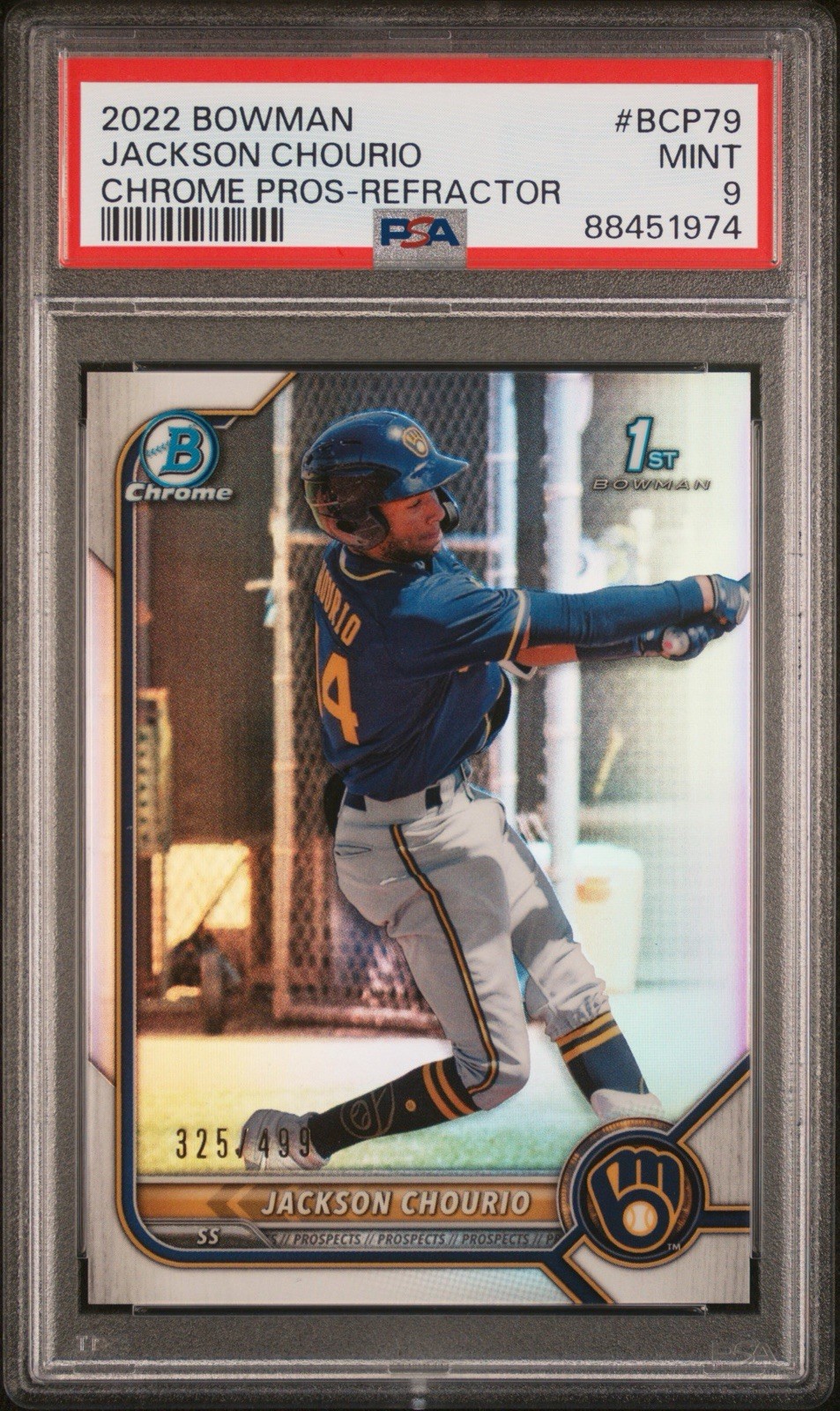 2022 Bowman Chrome Pros Refractor /499 Jackson Chourio #BCP-79 PSA 9 Mint