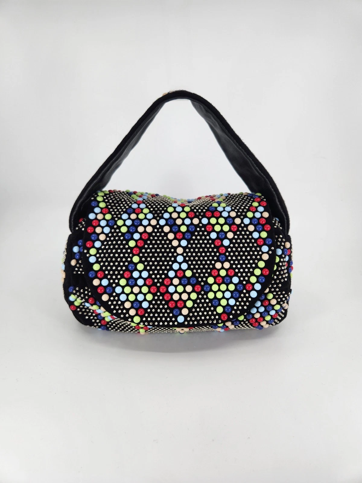 Givenchy — Givenchy Candy Dot Beaded Studded Colorful Black Suede Mini Flap Barrel Bag RARE