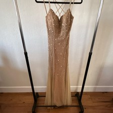 Beaded Champaign Evening Dress, Cross Cross Back Straps For Special Occasions