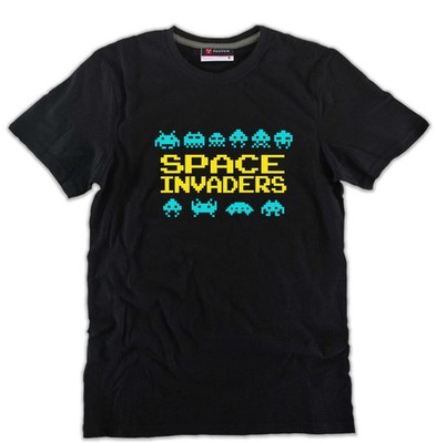 Space Invaders Print Tshirt schwarz Videospiel Spiel Arcade Retro 70er 80er 90er