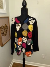 Susan Bristol Sz XL Hand Embroidered Novelty Zoo Animal Zip Up Cardigan Wacky