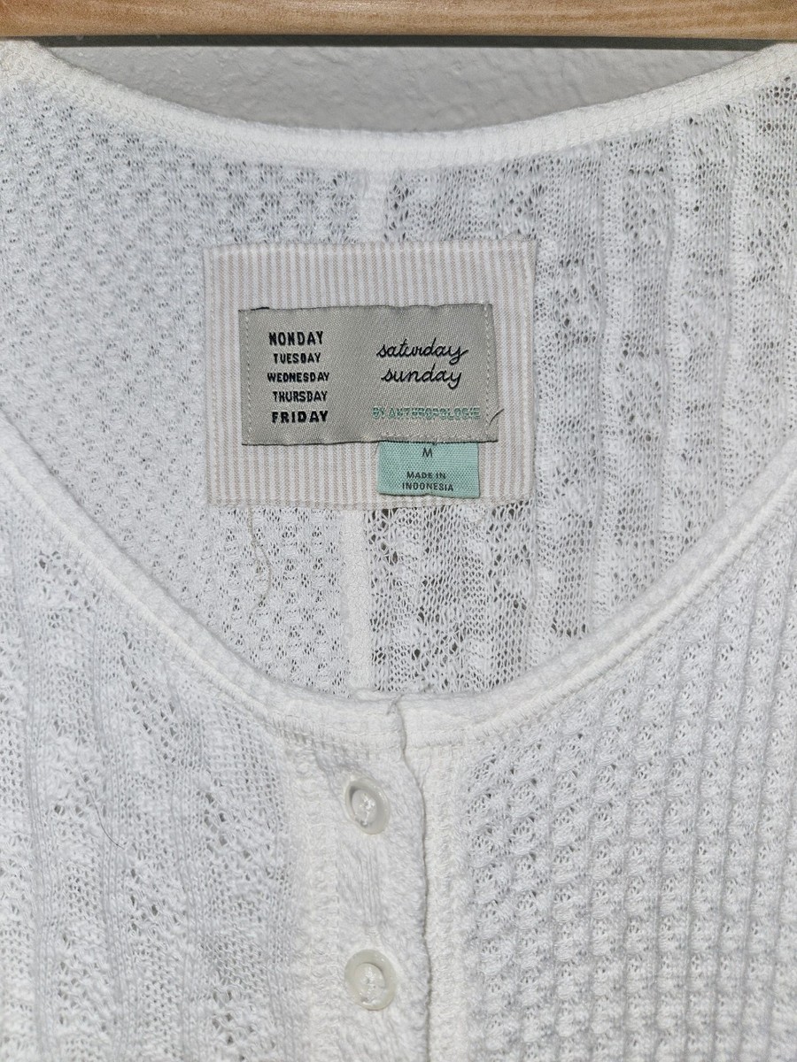 Saturday Sunday Patchwork Waffle Top Size Medium Ivory Anthropologie View 4