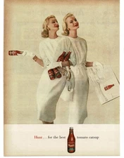 1956 Hunt's Tomato Catsup twin women monochrome white Vintage Print Ad