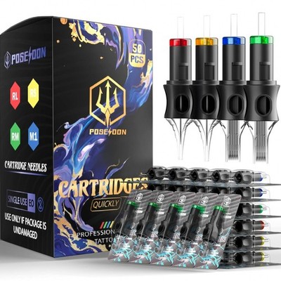 50 Agujas Cartucho Tatuaje #12 Mixtas RL RS M1 RM Tattoo Cartridge Needles