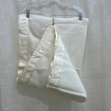Vtg Quiltex Baby Blanket Wht Fleece Acrylic Satin Jacquard Border Trim USA 90 s