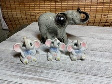 4 Elephant Figurines Trunk Up Hand Painted Ceramic Small Adorable Vintage