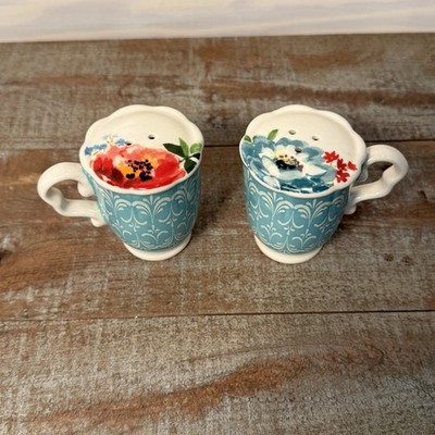 Pioneer Woman Melody Teacup Salt & Pepper Shaker Set Granny Cottage Core 3'' Tall