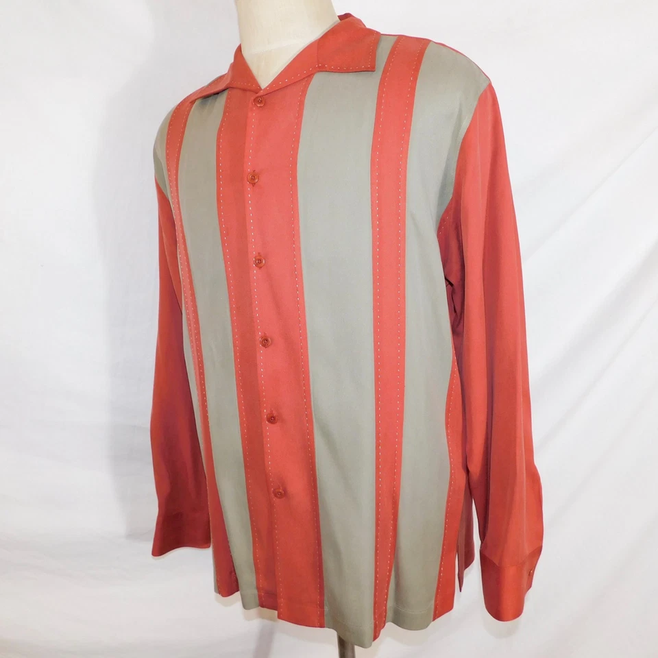 Vtg Nat Nast Men Sz M Silk Shirt Retro Stripe Ricky Bowling Camp Soprano l/s - Image 2 of 4