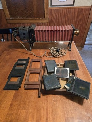 Antique Brenkert Light Projection Co. Magic Light Projector W/ Glass Slides