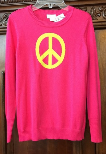 Pink Yellow Peace Sign Sweater Size 