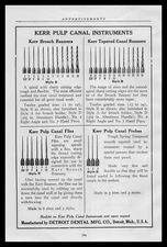 1924 Detroit Dental Co Kerr Pulp Canal Instruments Reamers Files Probes Print Ad