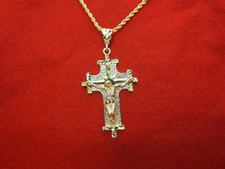 14KT GOLD EP CRUCIFIX CROSS OVER 3" CHARM W/ 16" 3MM ROPE CHAIN-4813