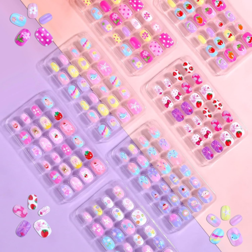 168Pcs Press on Nails for Kids Girls, Kids Fake Nails for Children Pre Glue Sti
