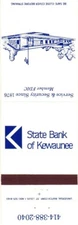 State Bank of Kewaunee, Service & Security Since 1876, Vintage Matchbook Cover